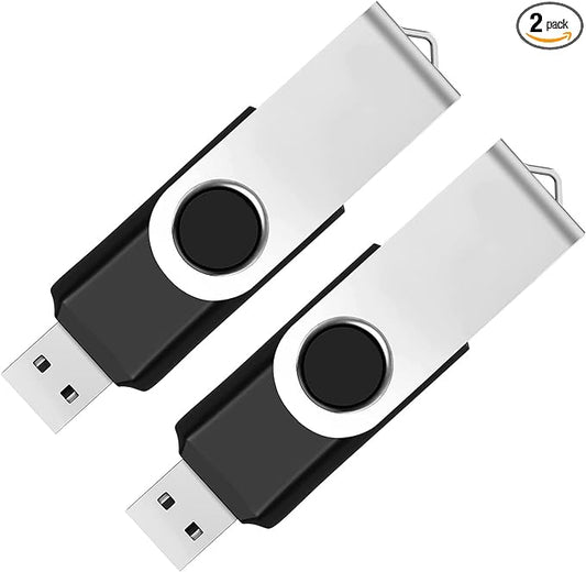 2 Pack 32GB USB Flash Drive USB 2.0 Thumb Drives Jump Drive Fold Storage Memory Stick Swivel Design - Black
