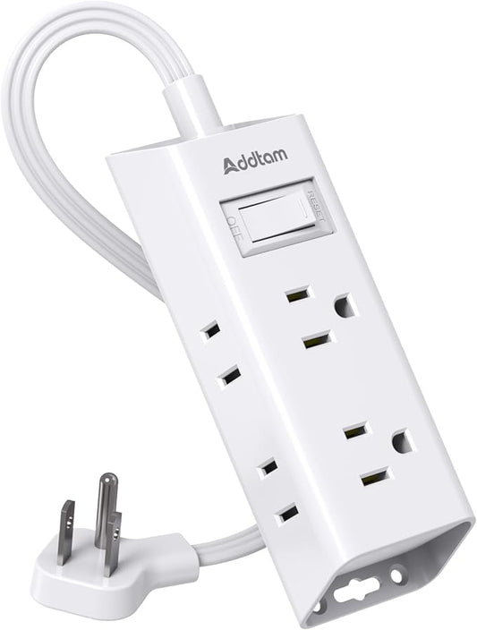Cruise Ship Essentials, Flat Plug Power Strip, Addtam 1 ft Ultra Flat Extension Cord with 6 Outlets Extender, No Surge Protector for Cruise Ship, Travel, Dorm, Home Office, ETL Listed