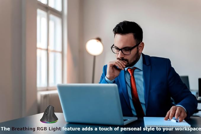 Wireless Mouse Bluetooth Rechargeable Dual Mode Ergonomic Vertical Large Carpal Tunnel Ergo Optical Travel Cordless Mice for PC Laptop Computer Mac iPad Pro MacBook Pro/Air,RGB Light,Side Buttons