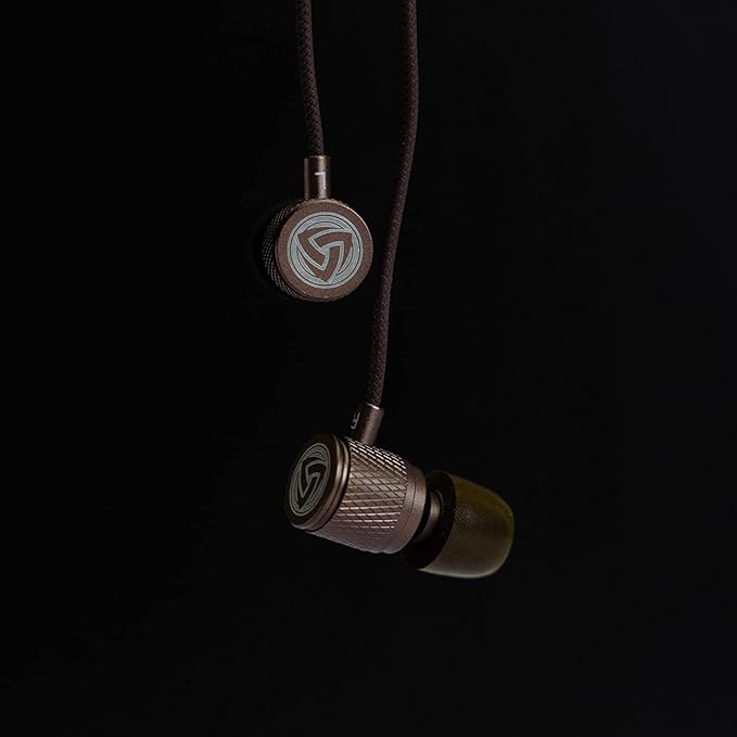 LUDOS Ultra Wired Earbuds in-Ear Headphones, 5 Years Warranty, Earphones with Microphone, Noise Isolating Ear Buds, Memory Foam for iPhone, Samsung, School Students, Kids, Women, Small Ears - Brown