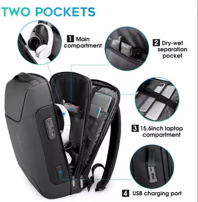BANGE Anti Theft Business Backpack Fits 15.6 Inch Laptop,Smart Work Backpack with USB Charging Port for Office Work Airplane Business Travel