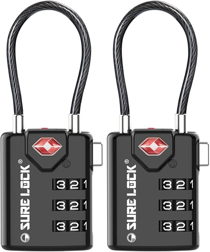 SURE LOCK TSA Compatible Travel Luggage Locks, Inspection Indicator, Easy Read Dials - 2 pack
