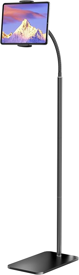 iPad Stand, Adjustable Tablet Floor Stand Metal Tablet Holder with Flexible Gooseneck, Compatible with iPad, Kindle, and Cell Phones (4.7''-13''), Ideal for Hands-Free Use