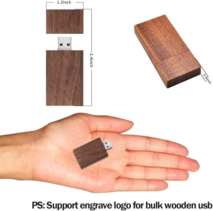 EASTBULL 50-Pack of 16GB Bulk Flash Drives, Wooden USB Flash Drives Walnut Wood Thumb Drive USB 2.0 Memory Stick for Data Storage (16GB, 50 Units)