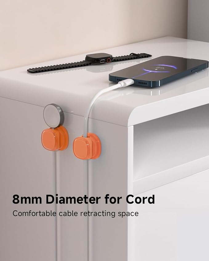 9 Pack Cord Organizer, Spring Cable Management, Adhesive Cute Cable Holder Clips, Phone Charger Wire Keeper for Desk Nightstand Car Office (9-Pack Orange)