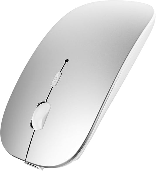 SUNGI Bluetooth Mouse for Laptop/Tablet/iPhone/Android PC,Rechargable Quiet Slim Mice Compatible with Windows/Linux,Silver