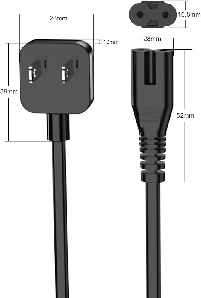 AC Adapter Power Cord 5ft, Super Slim Flat Plug Non Block Design, Figure 8 Power Cable Replacement for Chargers, TV, Xbox, PlayStation Series, Power Supply for Small Electronic Gadgets