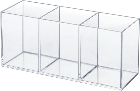 Clear Acrylic Silverware & Pen Organizer Caddy, Transparent Plastic Silverware Holder, Perfect for Office, Bedroom, and Bathroom Storage