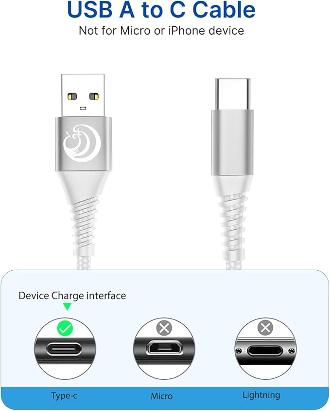 Aioneus USB C Cable, 2 Pack 3FT USBC Cable Fast Charging Cord 3A Type C Cable for Samsung Galaxy S24 S23 S22 S21 S20 A14 A15 A20 A32 A42 A53 A54, iPhone Series, Tablet, Pixel, LG, PS5(White)