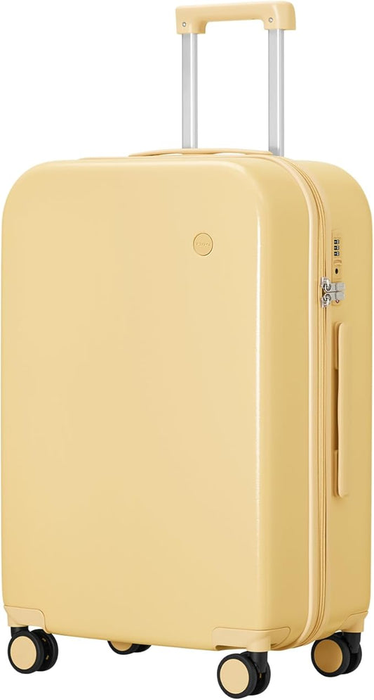 mixi Luggage Suitcase with Spinner Wheels, Hardside Rolling Suitcase PC with Cover & TSA Lock Lightweight Travel Case 24in Checked in, Lark Yellow