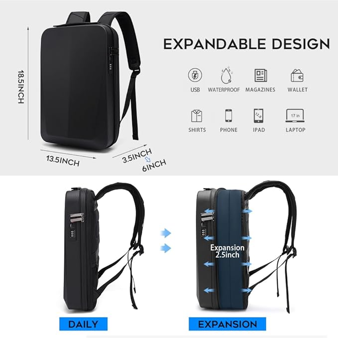 BANGE Laptop Anti-theft backpack Hard Shell Expandable Commute backpack can Hold 15.6 inch laptop for men and women