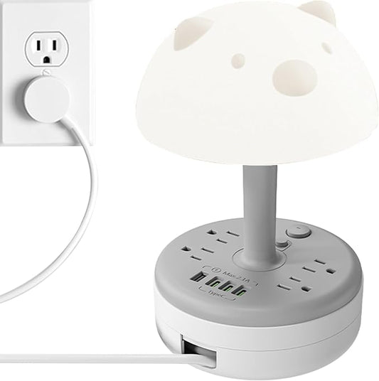 Power Strip Surge Protector with Desk Lamp, 6FT Retractable Extension Cord, 3 Light Modes, 4 AC Outlets, 1 Smart USB-A & 3 USB-C Ports, Portable Power Strip for Home Office Dorm