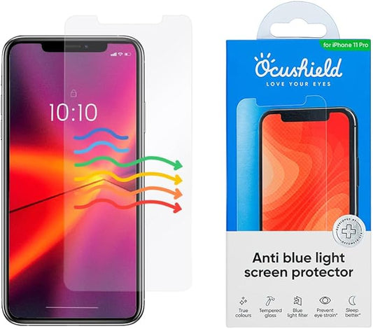 Ocushield Anti Blue Light Tempered Glass Screen Protector for iPhone 11 Pro/X/XS - Protect Your Eyes, Reduce Migraines & Improve Sleep