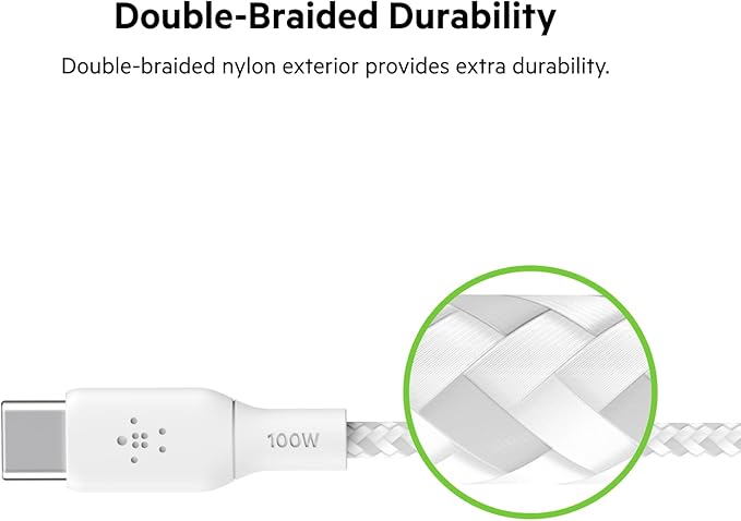 Belkin USB C to USB C Cable, 9.9ft, 100W - Type C Charger, iPhone Charger Cord, Soft, Braided, Flexible for iPhone 17, Galaxy S25, Pixel 10, Airpods, iPad Pro, Tablet & More, Travel Essentials - White