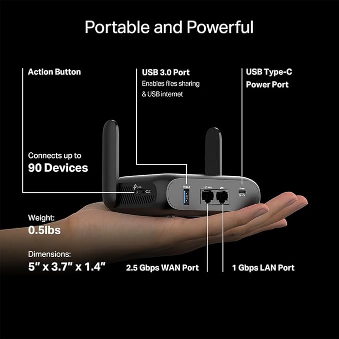 TP-Link BE3600 Wi-Fi 7 Portable Travel Router TL-WR3602BE | Dual-Band, 2.5 Gig Port, USB 3.0 | Multi-Modes in One | OpenVPN, WireGuard® | Public WiFi Sharing for Hotel/Cruise/RV/Plane | No 6 GHz