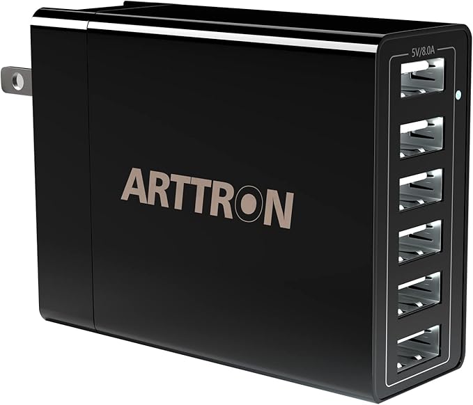 USB Wall Charger Adapter, Arttron 40W 6-Port Foldable Wall Plug Multiport Charger for iPhone iPad Tablets Smartphones, Home Office Use