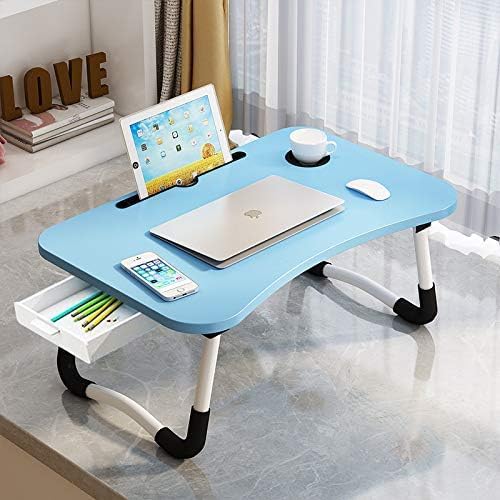 Lap Desk with Storage Drawer, Cup and Tablet Holder, Bed Tray Table, Foldable Laptop Desk, Laptop Stand for Working, Writing, Gaming and Drawing (23.6", Blue)