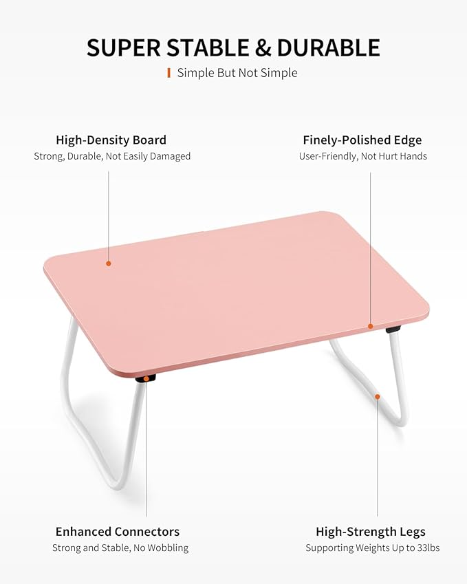 Foldable Lap Desk, Laptop Bed Desk, Portable Bed Table, Laptop Stand for Bed & Couch, Lightweight & Mini - Pink