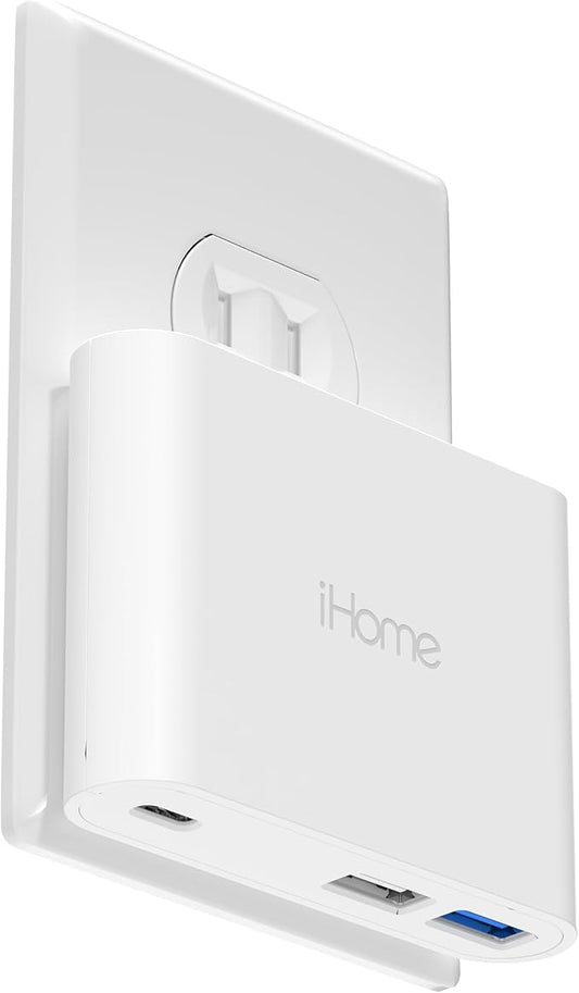 iHome 32W AC Pro Multi Port USB Wall Charger Block - Charging Station for Multiple Devices with 3 Ports (1 USB-C, 2 USB-A) - Fast Charging, Universal Compatibility