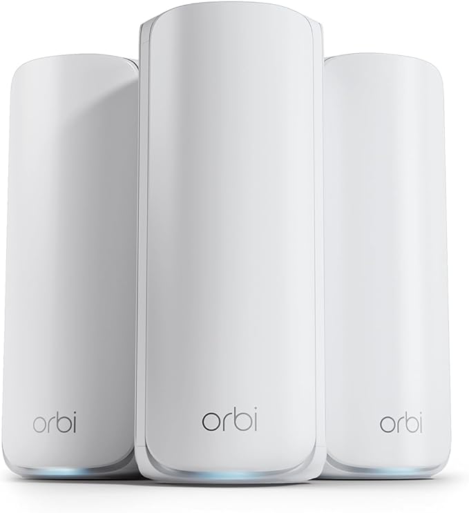 NETGEAR Orbi 870 Series Tri-Band WiFi 7 Mesh System (RBE873) - Router + 2 Satellite Extenders, Security Features, Up to 21 Gbps, Covers Up to 9,000 Sq. Ft., 150 Devices, 10 Gig Internet Port, BE21000
