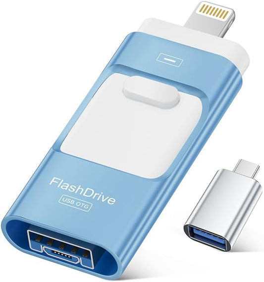 MFi Certified 256GB iPhone Flash Drive, Photo Stick Memory Stick for iPhone iPad, USB Thumb Drive for Photos Videos Transfer & Backup, External Storage Compatible for iPhone/Android/PC/Mac (Blue)