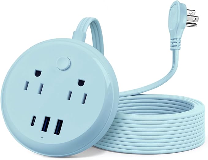 Flat Plug Power Strip with USB C Ports, KOOSLA Travel Extension Cord No Surge Protection - 2 Outlets 3 USB Ports(1250W) - Cruise Essentials for Cruise Ship, Home, Office, Dorm Room, 10ft