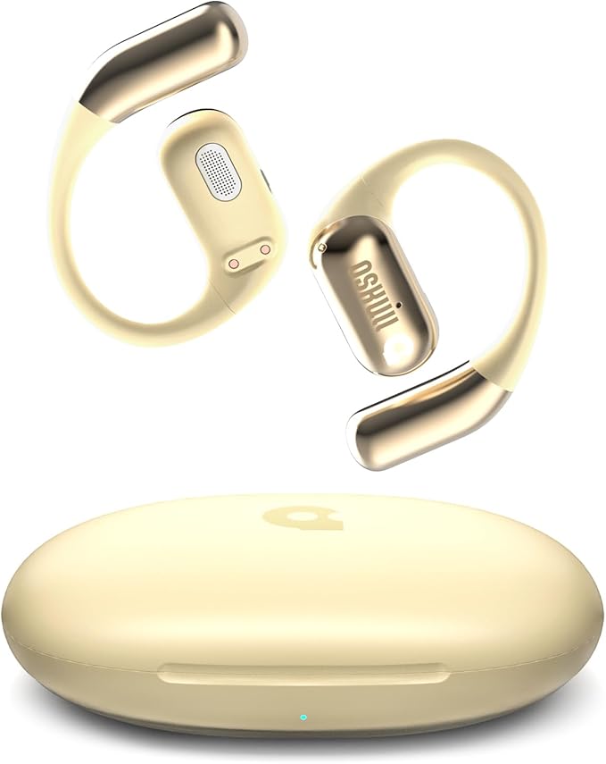 Mfish Open-Ear Headphones, Open-Ear-Earbuds Wireless Bluetooth, Waterproof Bone Conduction Over-The-Ear Headphones, Impactful Sound with Adaptive Bass Boost, Comfortable Fit Running Headphones, Yellow