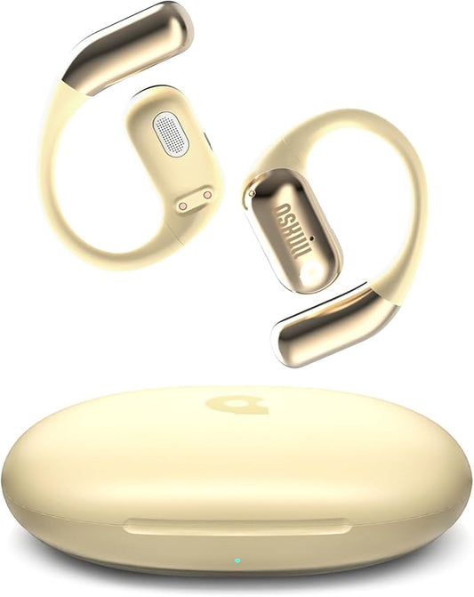 Mfish Open-Ear Headphones, Open-Ear-Earbuds Wireless Bluetooth, Waterproof Bone Conduction Over-The-Ear Headphones, Impactful Sound with Adaptive Bass Boost, Comfortable Fit Running Headphones, Yellow