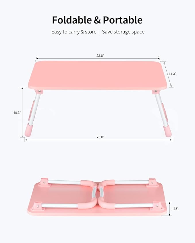 Ruxury Folding Lap Desk Laptop Stand Bed Desk Table Tray, Breakfast Serving Tray, Portable & Lightweight Mini Table for Sofa Couch Floor - - Pink