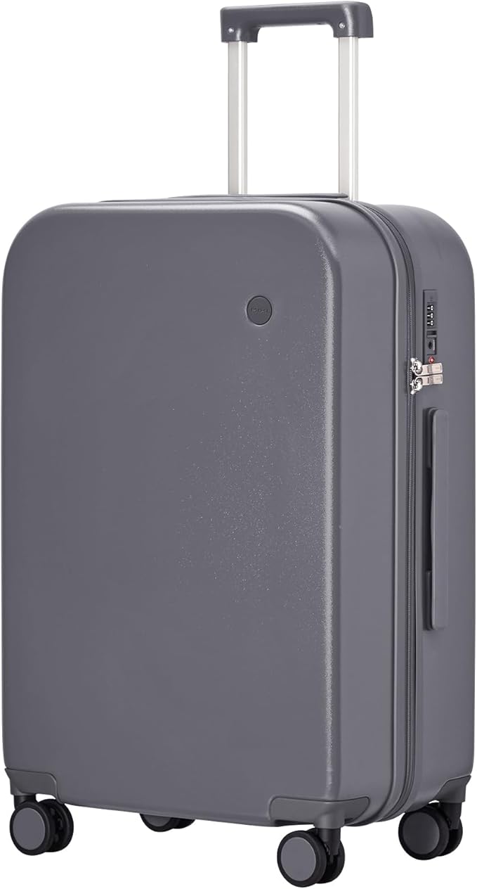 mixi Luggage Suitcase with Spinner Wheels, Hardside Rolling Suitcase PC with Cover & TSA Lock Lightweight Travel Case 24in Checked in, Rock Gray