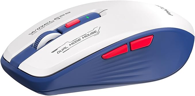 Wireless Mouse (Bluetooth & 2.4GHz USB) with Forward/Backward Side Keys, Silent Click, Ergonomic Portable AA Battery Mice for Laptop/Mac/iPad - Office & Travel Use, White & Blue