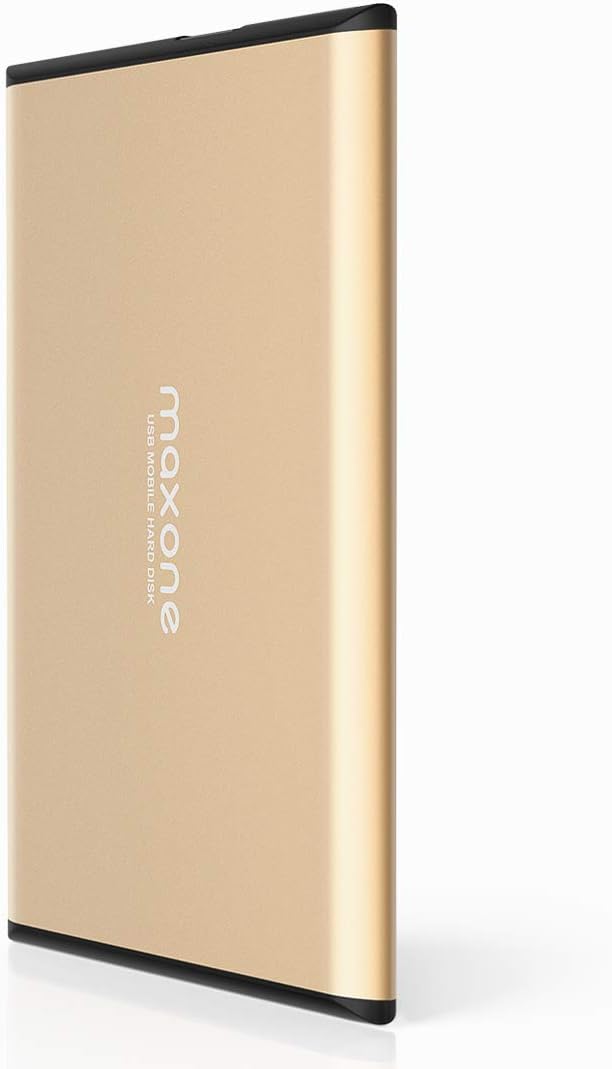 Maxone 500GB Ultra Slim Portable External Hard Drive HDD USB 3.0 Compatible with PC, Laptop - Gold