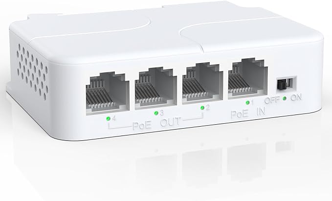 YuanLey 4 Port PoE Extender with 3 PoE Out, IEEE 802.3af/at Mini 4 Channel Repeater 100Mbps, Wall and Din Rail Mount Passthrough Switch/Booster, Plug and Play