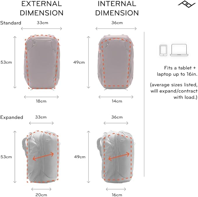 Peak Design Travel Backpack 45L, Black, Expandable 35-45L Design, Rear and Top Access, Weatherproof Shell, Laptop Sleeve, Ideal for Travel or Everyday Carry, Versatile Backpack for Men and Women