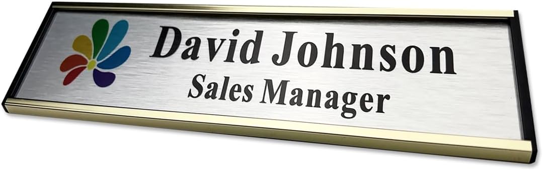 Personalized Name Plate for Door or Wall, 2 x 8 inch Custom Office Aluminum Door or Wall Name Plates with Logo Image or Texts, Office Appreciation Gifts for Coworkers Boss Teacher, Employee