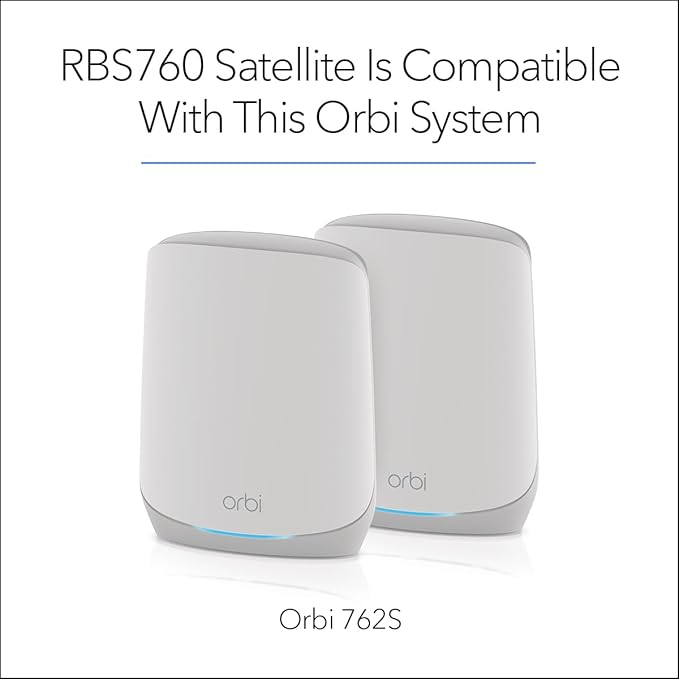 NETGEAR Orbi Whole Home Tri-Band Mesh WiFi 6 Add-on Satellite (RBS760) – Works with Your Orbi WiFi 6 System – Security Features - Adds Coverage up to 2,500 sq. ft. - AX5400 up to 5.4 Gbps