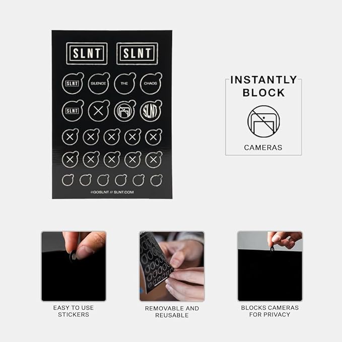 Silent Pocket SLNT Webcam Privacy Stickers for Camera Lens Privacy (Black Out) - Blocks Hackers' Spying, Recording and Eavesdropping, Fits Laptops, Phones and Tablets, Reusable and Restickable