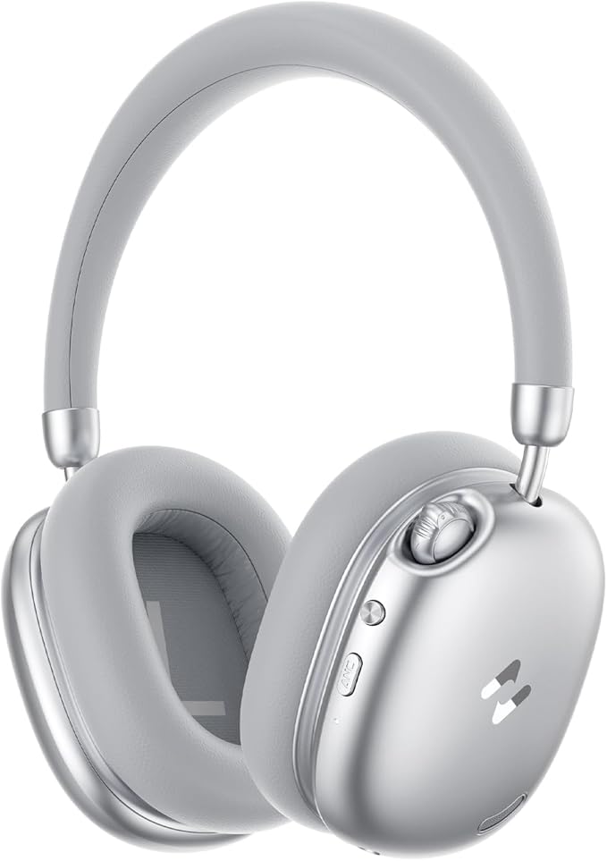havit Hybrid Adaptive Active Noise Cancelling Headphones Wireless Space S1, Over Ear Headphones,Bluetooth 6.0, 100H Playtime, ENC, 3D Sound, Custom EQ via App, Travel, Office,Home,Silver