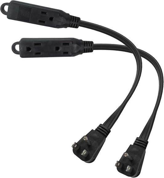 EP 1 Ft 3 Outlet Extension Cord with Flat Plug, 3 Prong Grounded, 16/3 SPT-3 Power Cable for Indoor Use, Black, 2 Pack