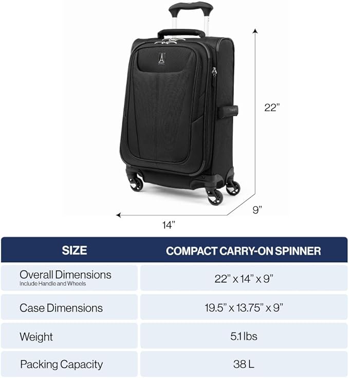 Travelpro Maxlite 5 Softside Expandable Carry on Luggage with 4 Spinner Wheels, Lightweight Suitcase, Men and Women, Slate Green, Compact Carry on 20-Inch