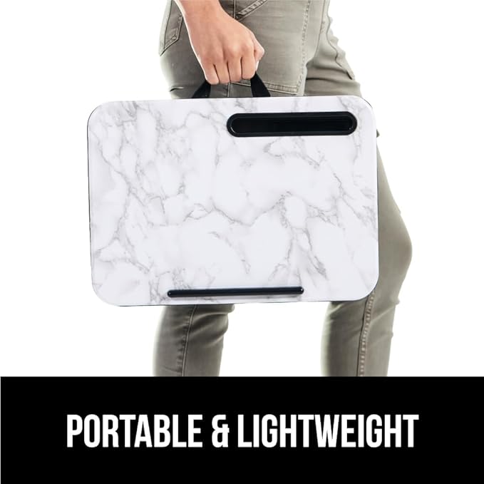 GORILLA GRIP Laptop Lap Desk with Phone Holder, Pillow Cushion Desks Fit Laptops up to 15.6", Tray Ledge Keep Computers in Place, Portable Travel Workstation Essentials for Home, Dorm, Marble Pattern