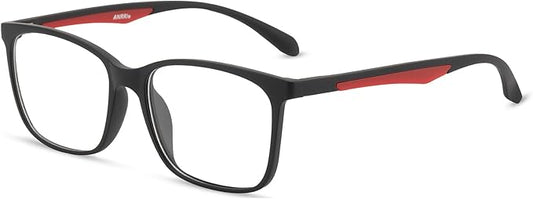ANRRI Blue Light Blocking Glasses, Anti Eyestrain Lens Lightweight Frame Eyeglasses, Black Fream Red Temple, Men/Women…