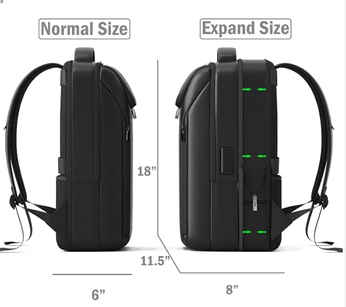 Expandable Travel Backpack, Business Laptop Backpack,Commute Backpack with USB Charging Port fit 15.6 Inch Laptop (Black-Expandable, M for 15.6 - Inch Laptop/ce)