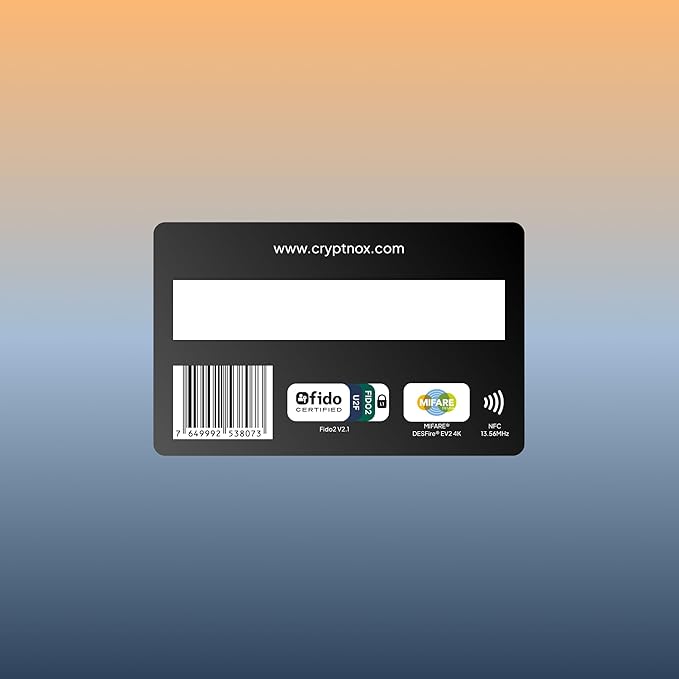 FIDO2 Security Key, Two Factor Authentication (2FA) NFC Security Key, Connect via NFC for Microsoft, Apple, Google, Facebook, Dropbox, Mifare DESFire, Convenient Card Format, FIDO Certified