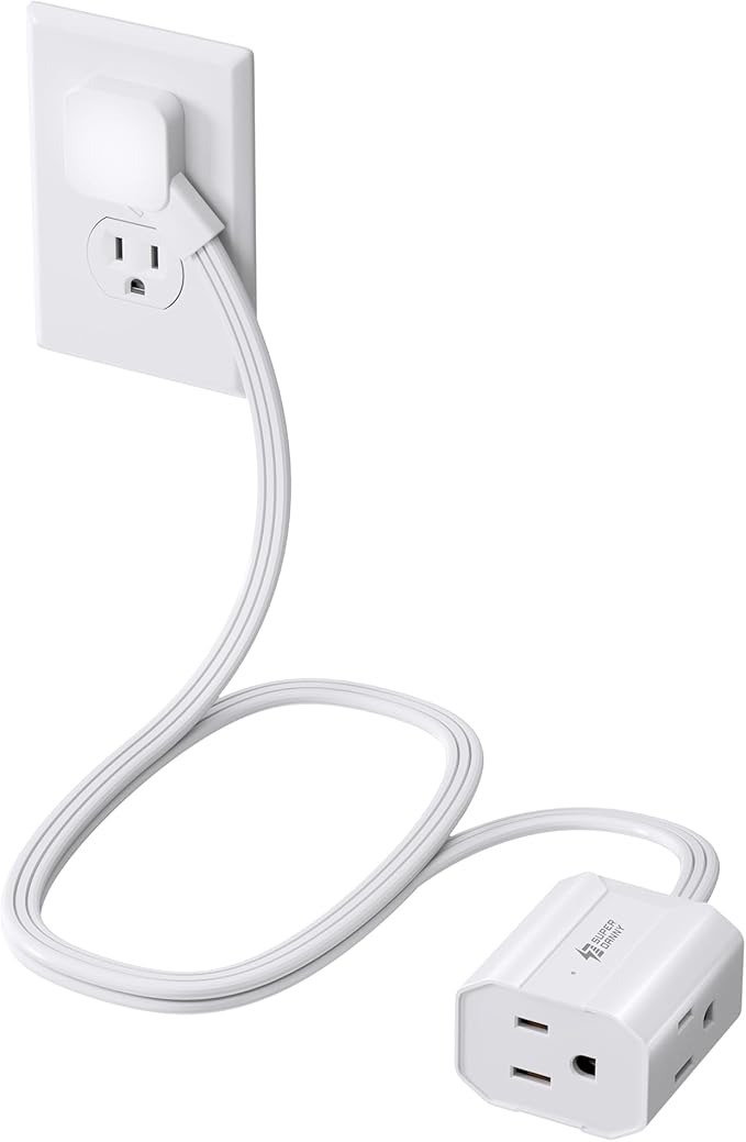 Extension Cord 3ft SUPERDANNY Mini Power Strip Ultra Right Angled Flat Plug for Tight Spaces,Indoor Extension with 3 Outlets,for Office Home Appliances,Non Surge Protector for Travel Cruise,White