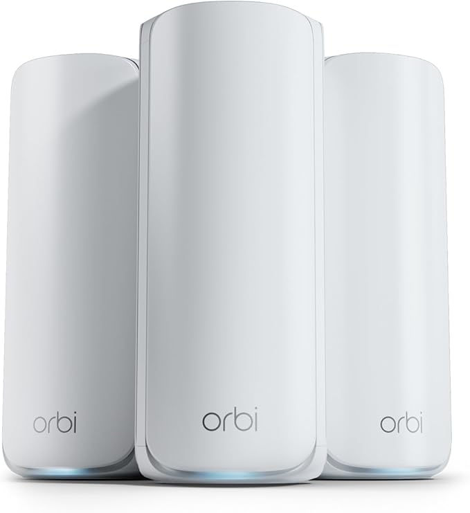 NETGEAR Orbi 770 Series Tri-Band WiFi 7 Mesh Network System (RBE773) - Router + 2 Satellite Extenders, Security Features, Up to 11Gbps, Covers up to 8,000 sq. ft., 100 Devices, 2.5 Gig Internet Port