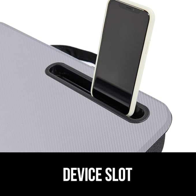 GORILLA GRIP Laptop Lap Desk with Phone Holder, Pillow Cushion Desks Fit Laptops up to 15.6", Tray Ledge Keep Computers in Place, Portable Travel Workstation Essentials for Home, Dorm Room, Gray