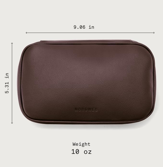 Leather Tech Organizer Nordweg NWA05 - Handcrafted Full-Grain Electronics Travel Case – Premium Leather Pouch for Cables, Chargers & Accessories – Essential Gift for Men & Women, Work & Travel - Brown