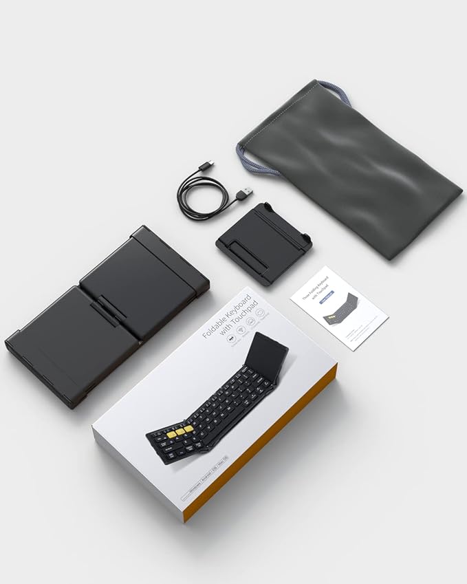 Foldable Bluetooth Keyboard, Wireless Portable Keyboard with Larger Touchpad, Pocket-Sized Folding Travel Keyboard for MacOS Android Windows iOS, Sync Up to 3 Devices (BT5.1 x 3)