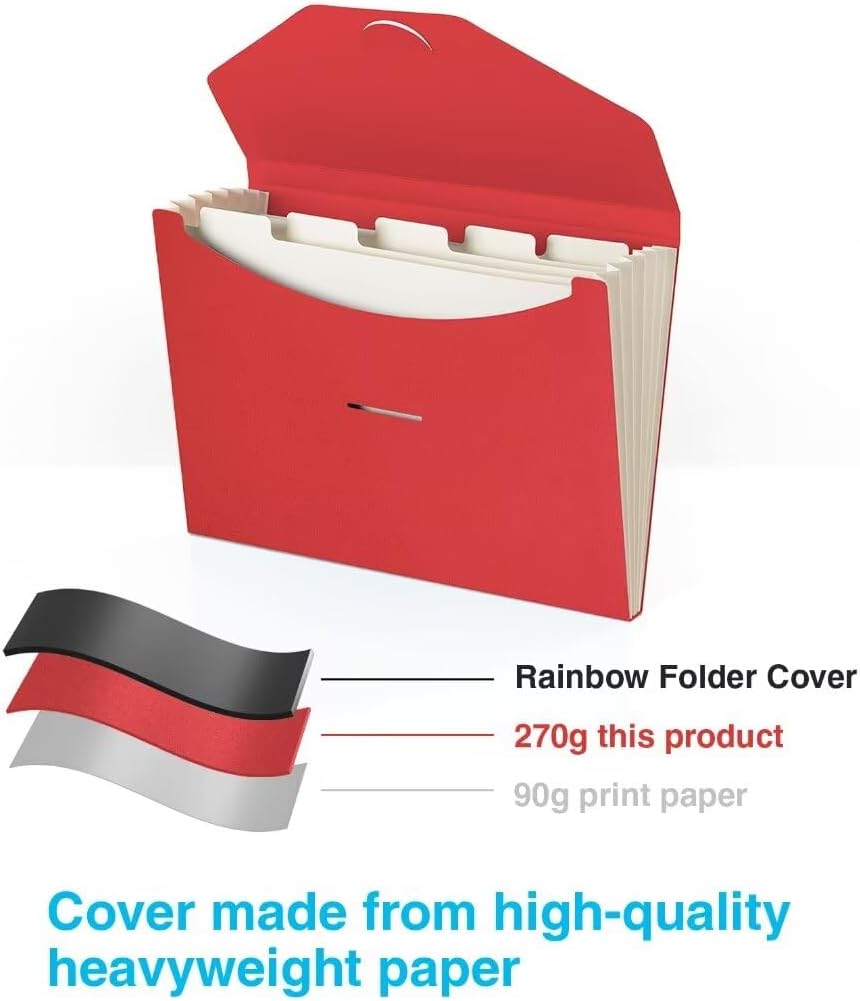 Blue Lake ECOLIFE Expandable Folders Plastic Free Accordion File Folder Organizer 6 Pocket Fiery Red